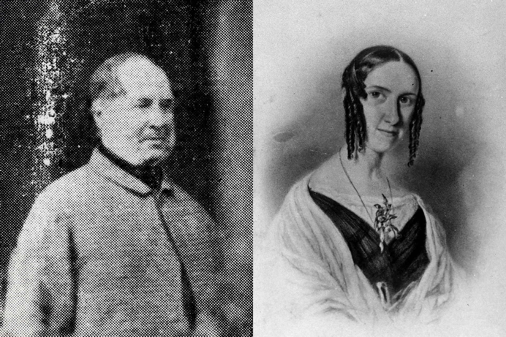 Black and white portrait images of Captain Wickham and Mrs Wickham