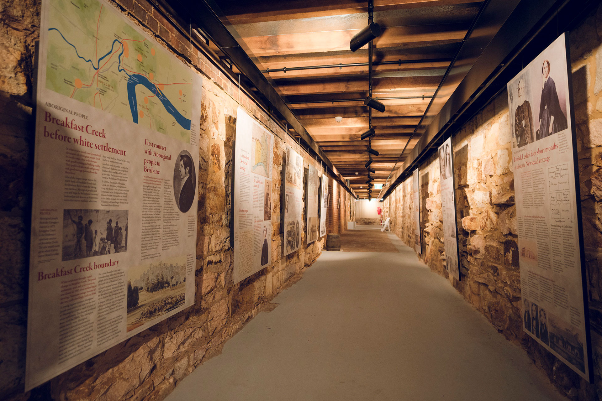 Newstead House Cellar with rustic brickwork and dark timber overhead